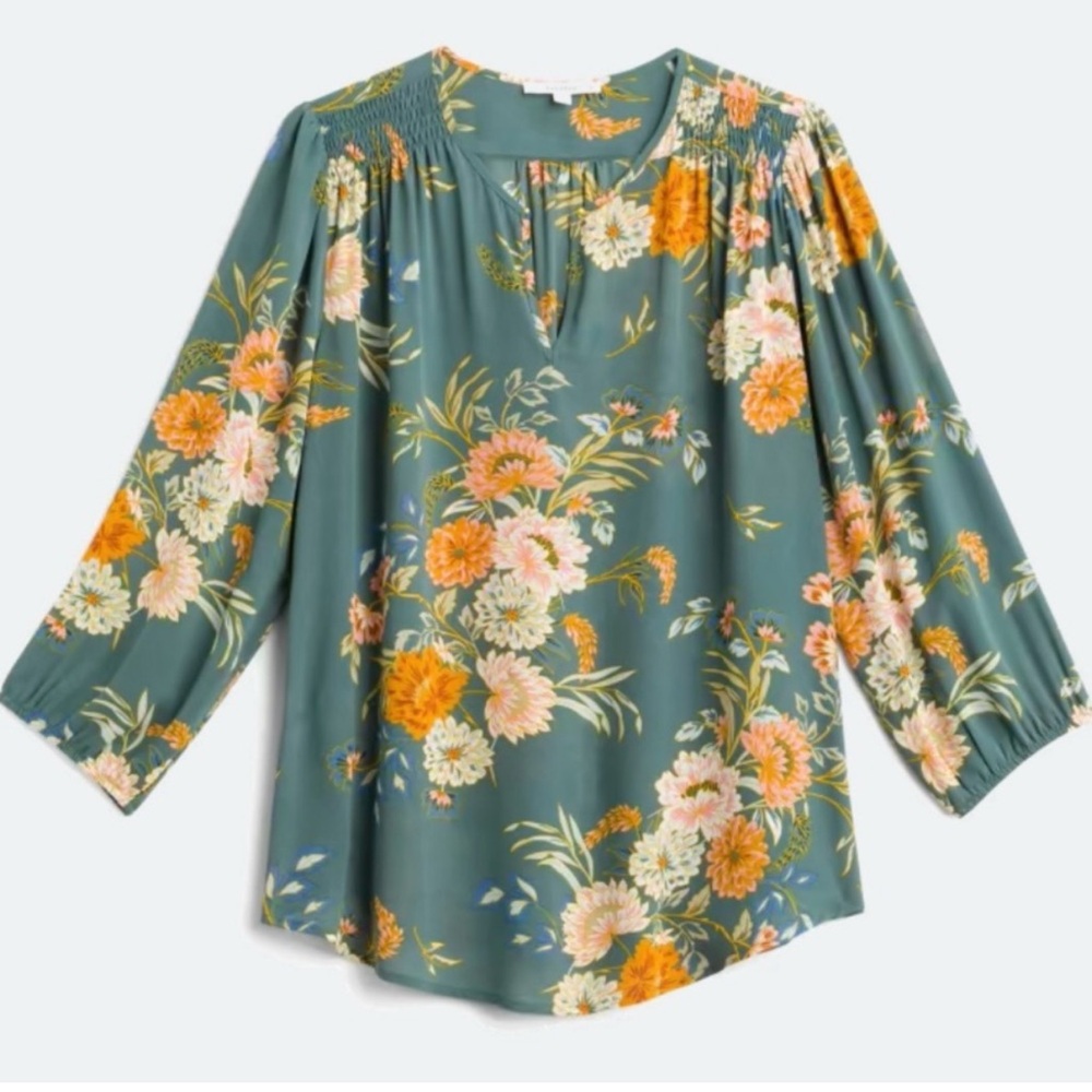 Monday‎ Fun Kimmy Split Neck Smocked Shoulder Blouse